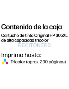 HP CARTUCHO COLOR Nº305XL - DESKJET 2300, 2700 SERIE, PLUS 4100, ENVY 6000, PRO 6400 Amarillo
