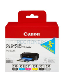 Canon Cartucho PGI550/CLI551 Pack de 6 - Pixma IP7250 IP7240 C/M/Y/BK/G/BK Multipack 2