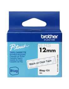 BROTHER CINTA DOMÉSTICA BTAG NEGRO SOBRE TRANSPARENTE - PTN10, PTN20, PTN25BT - 12MMX4M