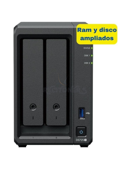 Disco SYNOLOGY SYN-NAS DS725 PLUS 8GB 8TB - NAS Synology Diskstation DS725+/ 2 Bahías 3.5'- 2.5'/ 8GB DDR4/ 8TB/ Formato Torre