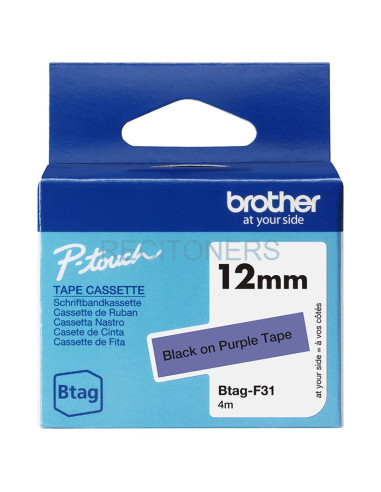 Papeleria BTAGF31 BROTHER - BROTHER CINTA DOMÉSTICA BTAG NEGRO SOBRE MORADO - PTN10, PTN20, PTN25BT - 12MMX4M