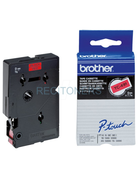 Papeleria TC491 BROTHER - BROTHER Cinta laminada Rojo / negro 9 mm