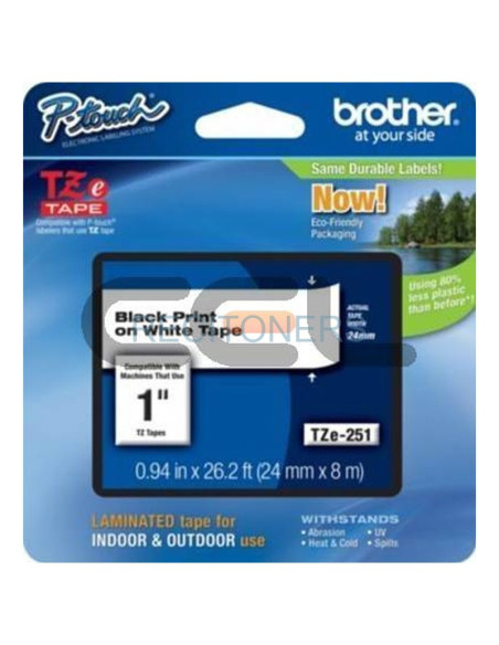 Papeleria TZE251CIV BROTHER - BROTHER Cinta laminada blanco/negro 24mm (Sin Blister)
