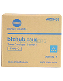 Toner A0X5455 KONICA-MINOLTA - KONICA MINOLTA Toner MINOLTA TNP51C: C3110 Cian /A0X5455