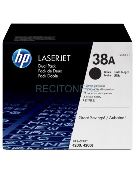 Cartucho de tinta Q1338D HP - HP 38A 2-pack Black Original LaserJet Toner Cartridges Q1338D cartucho de tóner 2 pieza(s) Negro