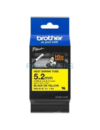 Papeleria HSE611E BROTHER - BROTHER CINTA TERMORRECTRÁCTIL TEXTO NEGRO SOBRE AMARILLO 5,2MMX1,5M