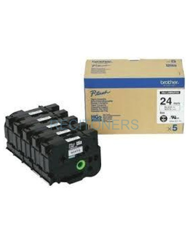 Papeleria HGE251V5 BROTHER - BROTHER CINTA HGE ALTA CALIDAD TEXTO NEGRO SOBRE BLANCO 24MMX8M (CAJA 5UDS)