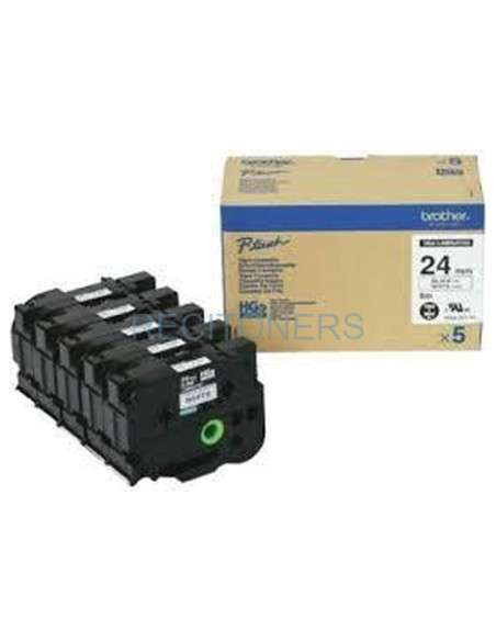 Papeleria HGE251V5 BROTHER - BROTHER CINTA HGE ALTA CALIDAD TEXTO NEGRO SOBRE BLANCO 24MMX8M (CAJA 5UDS)