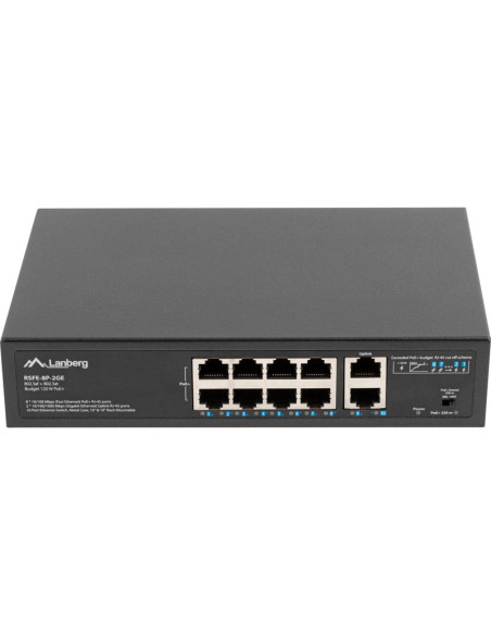 Red LANBERG CN11423421 - Lanberg RSFE-8P-2GE-120 switch No administrado Gigabit Ethernet (10/100/1000) Energia sobre Negro
