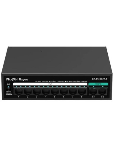 Red RUIJIE NETWORKS RG-ES110FG-P - Reyee 8-Port 100Mbps + 2 Uplink Port 1000Mbps, 8 o