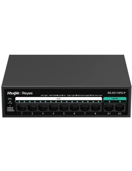 Red RUIJIE NETWORKS RG-ES110FG-P - Reyee 8-Port 100Mbps + 2 Uplink Port 1000Mbps, 8 o