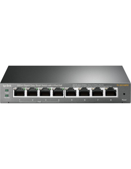 Red TP-LINK CN11164130 - TP-Link TL-SG108PE Gestionado L2 Gigabit Ethernet (10/100/1000) Energia sobre Ethernet (PoE) Negro
