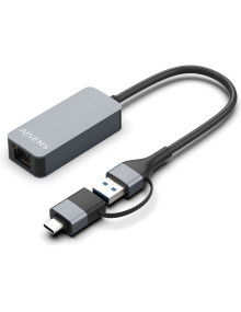 Red AISENS CA16504114 - AISENS Conversor USB3.2 Gen1 USB-A+USB-C a Ethernet 2.5G 10/100/1000/2500 Mbps, Gris, 15cm