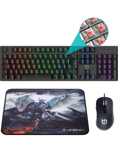 Periferico HIDITEC GA30271046 - Hiditec Teclado Mecanico GK400 + Raton Gaming Blitz + Alfombrilla T-Fenix