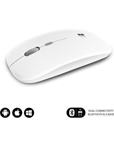 Periferico SUBBLIM PE20505099 - SUBBLIM Raton Optico Inalambrico 2.4G y Bluetooth Dual Flat Mouse Recargable Blanco