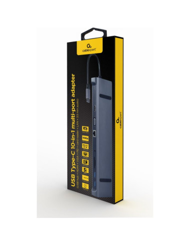 Periferico GEMBIRD CA1132546 - Gembird A-CM-COMBO10-01 base para portatil y replicador de puertos Alambrico USB 3.2 Gen Gris