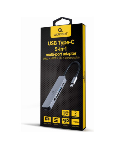 Periferico GEMBIRD CA1132549 - Gembird A-CM-COMBO5-02 base para portatil y replicador de puertos Alambrico USB 3.2 Gen Plata