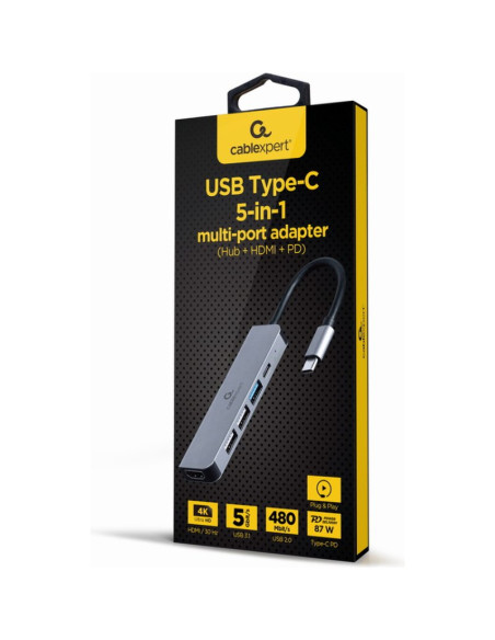 Periferico GEMBIRD CA1132550 - Gembird A-CM-COMBO5-03 base para portatil y replicador de puertos Alambrico USB 3.2 Gen Plata