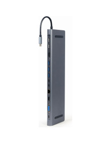 Periferico GEMBIRD CA1132641 - Gembird A-CM-COMBO9-01 base para portatil y replicador de puertos USB 3.2 Gen 1 (3.1 Gen 1) Gris