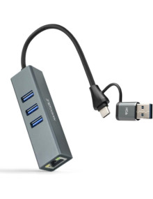 Accesorio NANOCABLE 10.03.0412 - Nanocable Conversor USB-C+USB-A/M RJ45+ 3xUSB-A