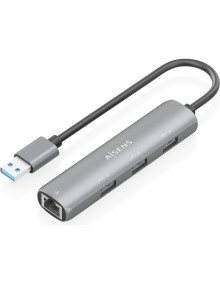 Periferico AISENS LB13504751 - AISENS USB3.0 Dock USB-A A Ethernet Gigabit + Hub 3xUSB-A, Gris, 15cm
