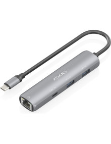 Periferico AISENS LB13504756 - AISENS Dock USB-C A Ethernet Gigabit + Hub 1xUSB-C+2xUSB-A, Gris, 15cm