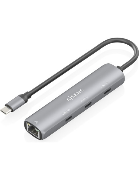 Periferico AISENS LB13504758 - AISENS Dock USB-C A Ethernet Gigabit + Hub 3xUSB-C, Gris, 15cm