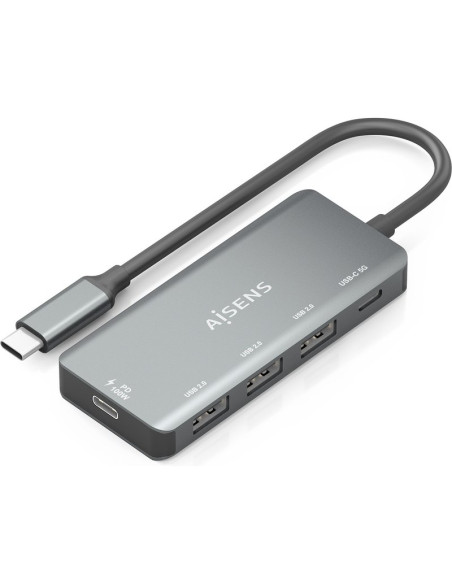 Periferico AISENS CA16504166 - AISENS Hub USB 3.1 USB-C, USB-C/M-1xUSB-C PD 100W+1xUSB-C USB3.0/H+3xUSB-A USB2.0/H, Gris, 15cm