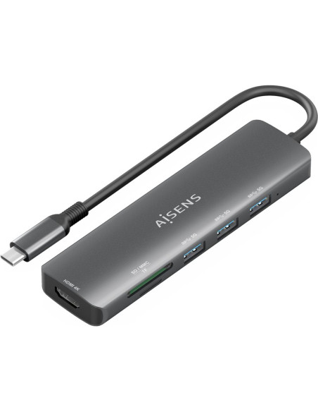 Periferico AISENS LB13504695 - AISENS ASUC-6P024-GR base para portatil y replicador de puertos Alambrico USB 3.2 Gen 1 (3.1 Gen