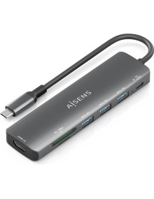 Periferico AISENS LB13504696 - AISENS ASUC-7P025-GR base para portatil y replicador de puertos Alambrico USB 3.2 Gen 1 (3.1 Gen