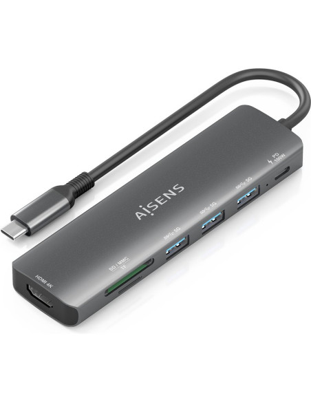 Periferico AISENS LB13504696 - AISENS ASUC-7P025-GR base para portatil y replicador de puertos Alambrico USB 3.2 Gen 1 (3.1 Gen