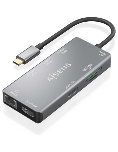 Periferico AISENS CN48504076 - AISENS ASUC-9P018-GR base para portatil y replicador de puertos Alambrico USB 3.2 Gen 1 (3.1 Gen