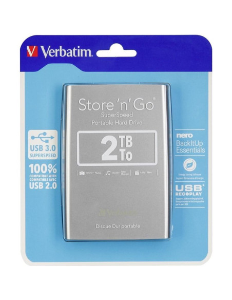 Disco VERBATIM 27193 - VERBATIM DISCO DURO PORTATIL STORE 'N' GO 2TB HDD 2.5" USB 3.0 PLATA