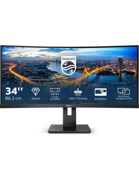 Monitor PHILIPS 346B1C/00 - Monitor profesional ultrapanoramico curvo philips 346b1c 34' wqhd multimedia negro