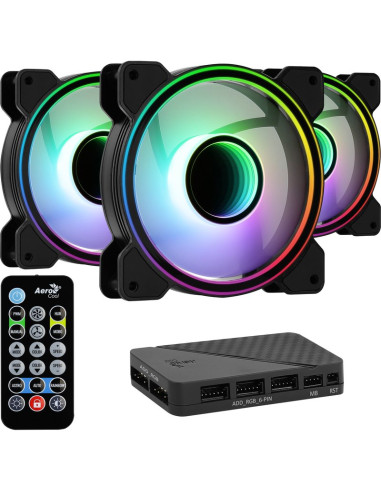 Refrigeracion AEROCOOL MIRAGE12PRO - Pack 3 ventiladores aerocool mirage 12 argb pro 12cm + h66f hub + mando a distancia