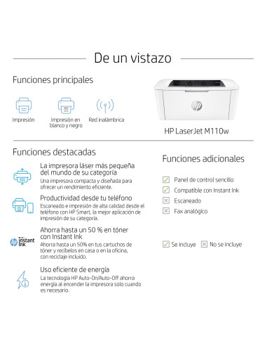 7MD66FB19 HP Inc Impresora HP LaserJet M110w Impresoras laser B/N