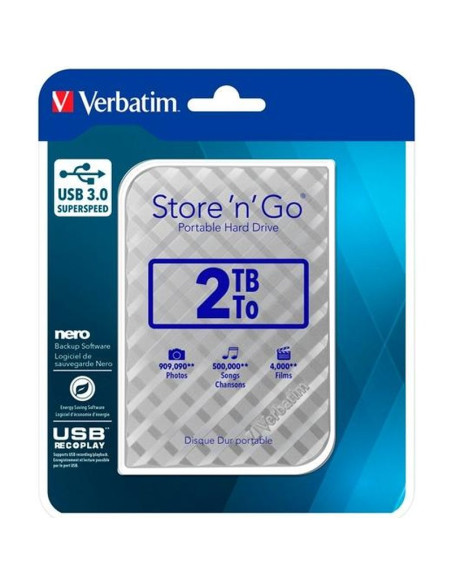 Disco VERBATIM 50467 - VERBATIM DISCO DURO PORTATIL STORE 'N' GO 2TB HDD 2.5" USB 3.0 PLATA