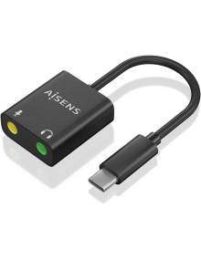 Accesorio AISENS A109-0767 - Aisens conversor usb-c a audio 48khz - usb-c/m-2xjack 3.5/h - 10cm - negro
