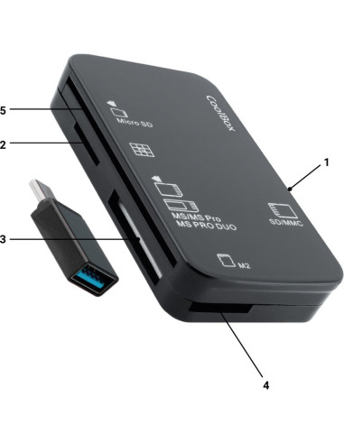 Accesorio COOLBOX COO-CRE-4AC - Coolbox lector de tarjetas externo cre4ac + lector dnie + sim + adaptador a usb-c