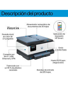 HP OfficeJet Pro 8125e Inalambrico All-in-One Color Impresora, Servicio Instant Ink Impresion a dob