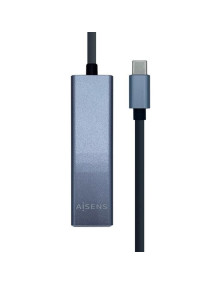Periferico AISENS 45434 - AISENS CONVERSOR USB3.1 GEN1 USB-C A ETHERNET GIGABIT 10/100/1000 MBPS + HUB 3XUSB3.0 GRIS 15CM