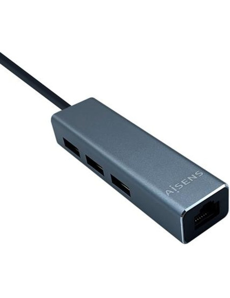 Periferico AISENS 45433 - AISENS CONVERSOR USB 3.0 A ETHERNET GIGABIT 10/100/1000 MBPS + HUB 3XUSB3.0 GRIS 15CM