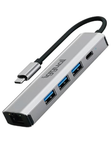 Periferico IGGUAL IGG320181 - iggual Hub tipo C 5 puertos 3xUSB + RJ45 + tipo C