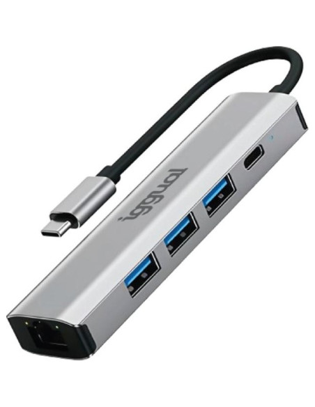 Periferico IGGUAL IGG320181 - iggual Hub tipo C 5 puertos 3xUSB + RJ45 + tipo C