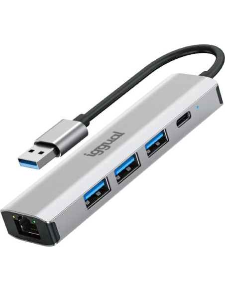 Periferico IGGUAL IGG320778 - iggual Hub USB-A 5 puertos 3xUSB + RJ45 + tipo C