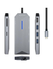 Periferico AISENS 52139 - AISENS DOCK STATION 8 EN 1 USB-C A 1XHDMI, 1XRJ45, 3XUSB, 1XPD, 1XSD, 1XMICRO SD, GRIS