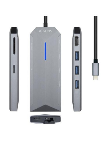 Periferico AISENS 52139 - AISENS DOCK STATION 8 EN 1 USB-C A 1XHDMI, 1XRJ45, 3XUSB, 1XPD, 1XSD, 1XMICRO SD, GRIS