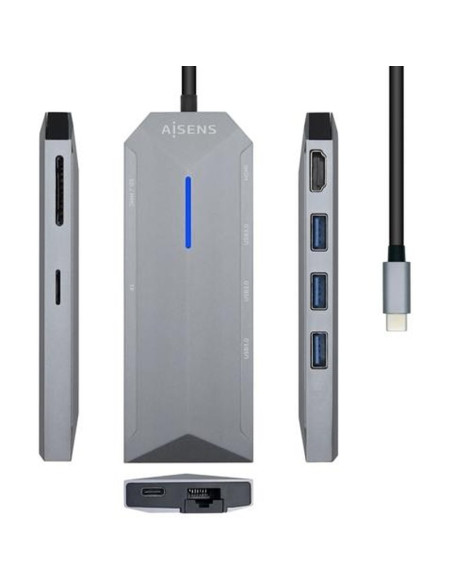 Periferico AISENS 52139 - AISENS DOCK STATION 8 EN 1 USB-C A 1XHDMI, 1XRJ45, 3XUSB, 1XPD, 1XSD, 1XMICRO SD, GRIS