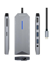 Periferico AISENS 48898 - AISENS DOCK STATION 9 EN 1 USB-C A 1XHDMI, 1XRJ45, 3XUSB, 1XPD, 1XAUDIO, 1XSD, 1XMICRO SD, GRIS