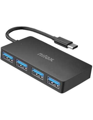 Periferico NILOX 60497 - NILOX HUB 4 PUERTOS USB-A 3.2 CABLE 15,5 CM ALUMINIO NEGRO